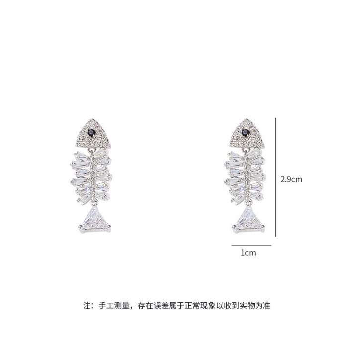 New 925 Silver Needle Fishbone Animal Stud Earrings Female Accessories Fishbone Personality Creative Earrings