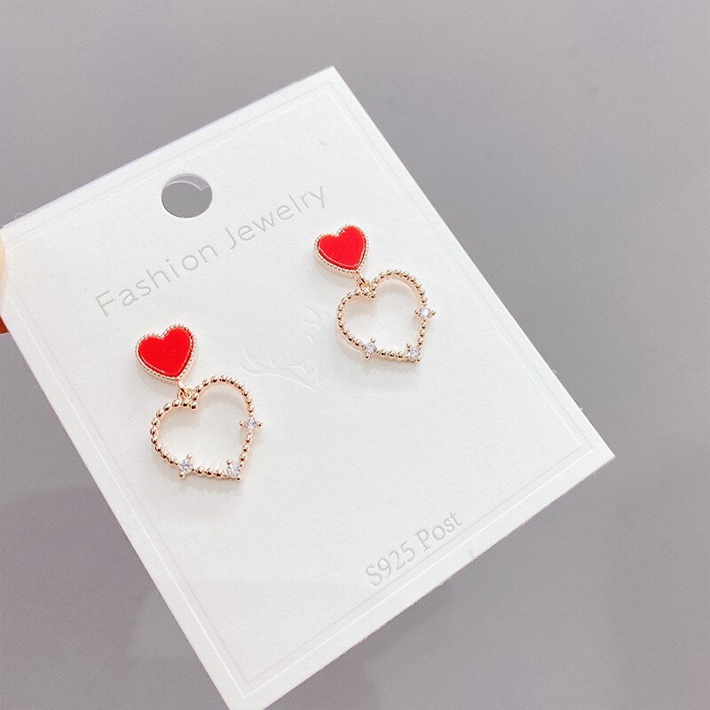 Sterling Silver Needle Stud Earrings Temperament Heart-Shaped Ear Studs Korean Fashion Peach Heart Stud Earring Women