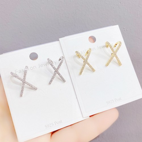 S925 Silver Stud Earrings for Women Fresh Simple Micro-Inlaid Diamond Letters X Korean Style Personalized Earrings