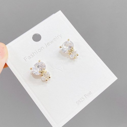 Korean Bear Love Zircon Stud Earrings S925 Silver Needle Short Cute Earrings Jewelry