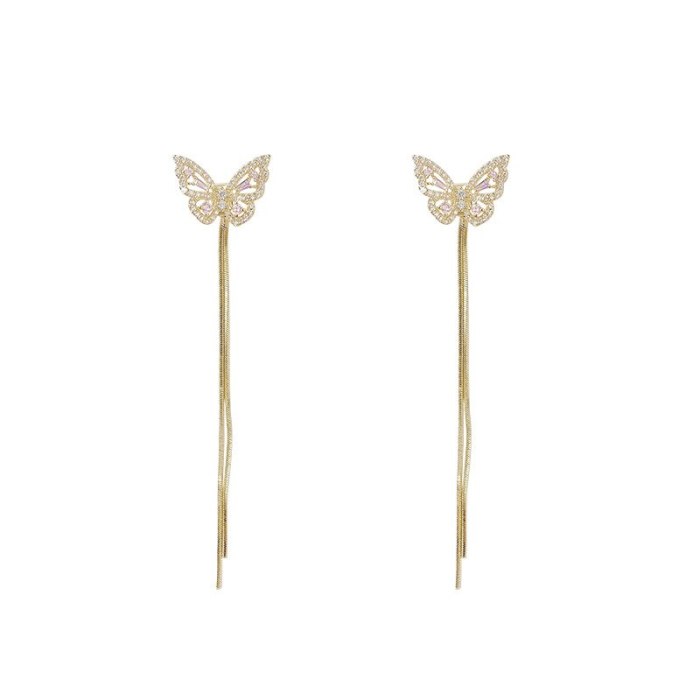 925 Silver Needle One Style For Dual-Wear Butterfly Studs Super Fairy Tassel Long Earrings Temperament Summer Fresh Earrings
