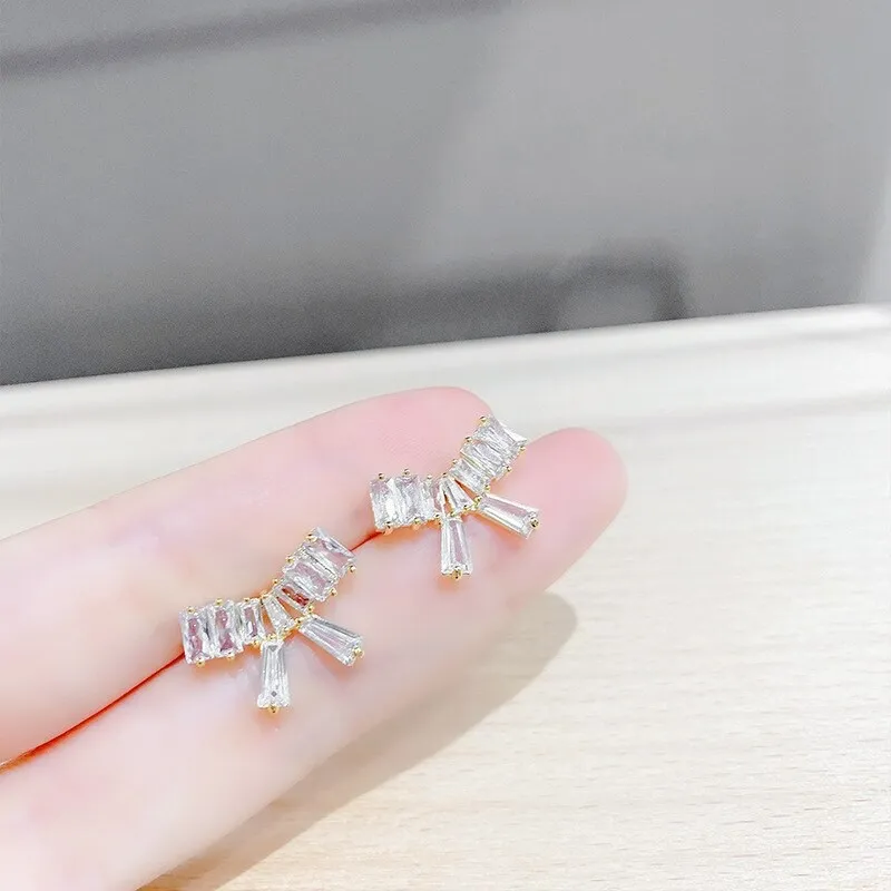 Sterling Silver Needle Elegant Graceful Bow Earrings Female Zircon Finely Inlaid Stud Earrings Korean Earrings