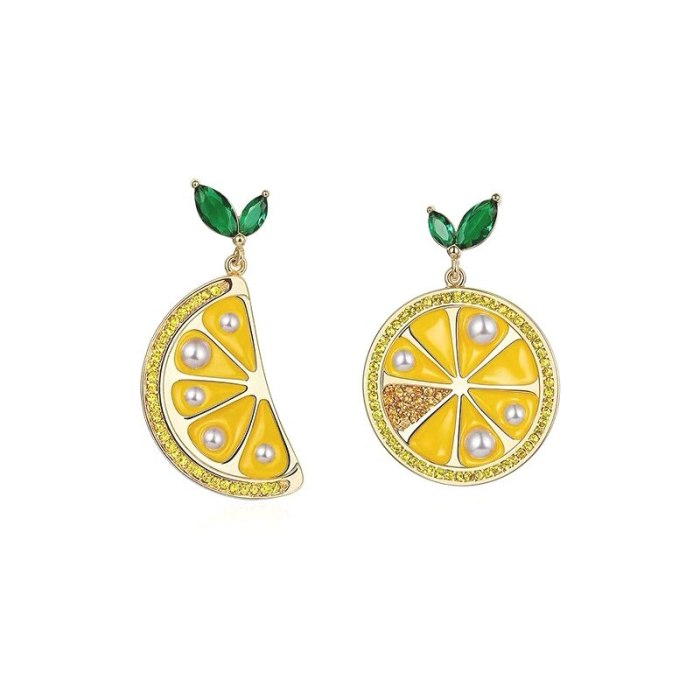 European and American New Fashion Lemon Crystal Earrings Female Sterling Silver Needle Micro Inlaid Zircon Fruit Ear Studs