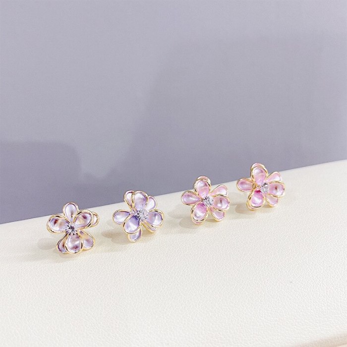 Korean Three-Dimensional Petals Sterling Silver Needle Stud Earrings Elegance Retro French Simple Flowers Stud Earrings