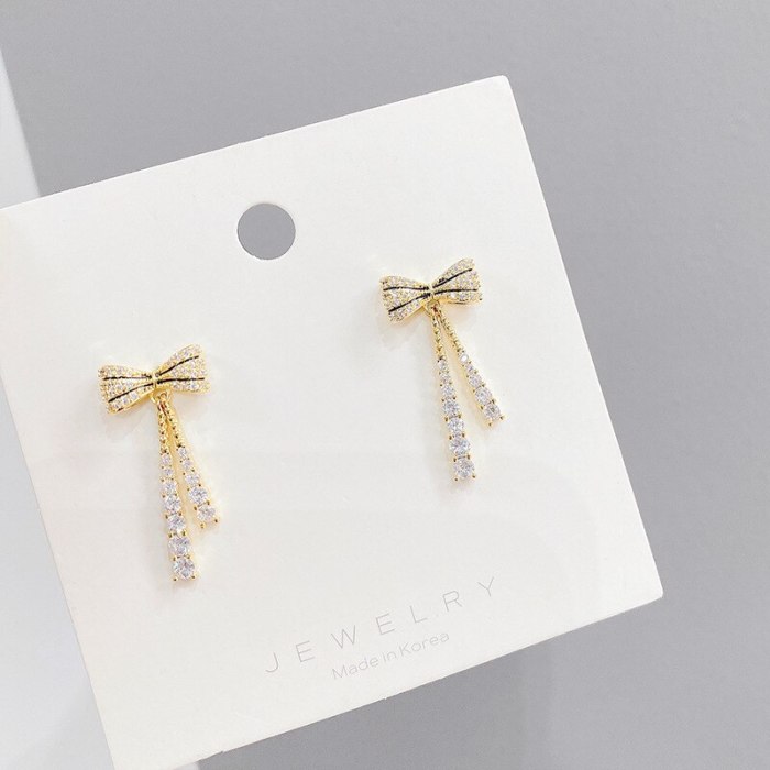 Sterling Silver Needle Exaggerated Rhinestone Bow Earrings Earrings New Trendy Korean Online Influencer Earrings