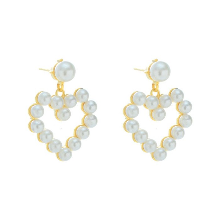 Sterling Silver Needle Korean Hollow Love Pearl Earrings Eardrops Peach Heart Stud Earring Earrings