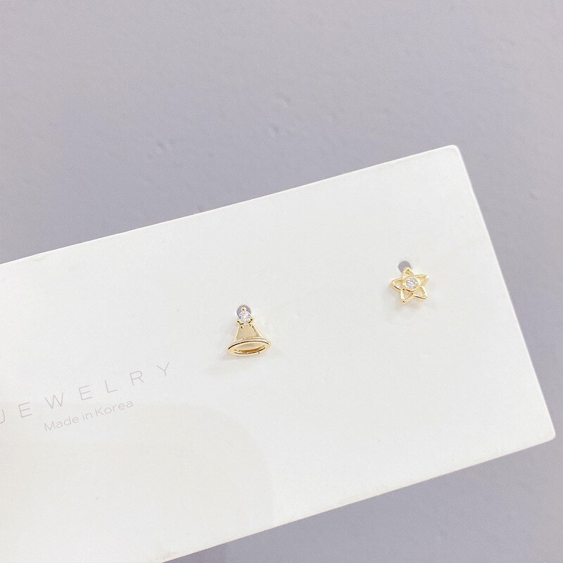 Korean Earrings Sterling Silver Needle Temperament Earrings Female Stud Earrings Three Pairs of Zircon Earrings Gold Plated