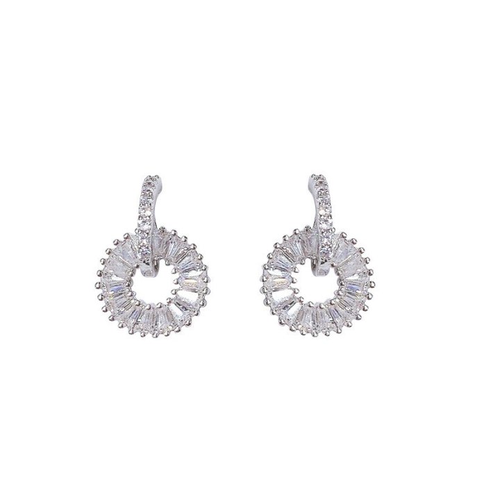 925 Silver Needle Zircon Micro-Inlaid Geometric Double Circle Stud Earrings Simple Graceful Flashing Earrings Fashion Earrings