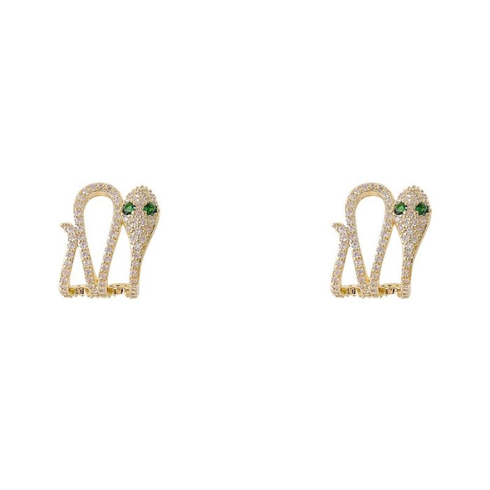 Sterling Silver Needle European and American Snake-Shaped Full-Jeweled Stud Earrings Trendy Fashion Earrings Design Earrings