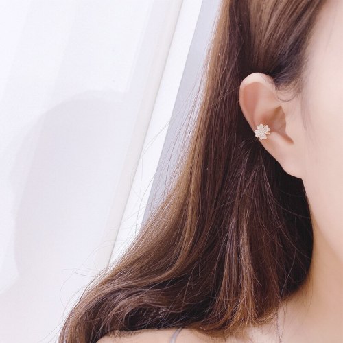 European and American Open Adjustable Diamond Inlaid Crown Ear Clip  Leaf Shaped Ear Studs Maple Leaf Ear Clip Earrings