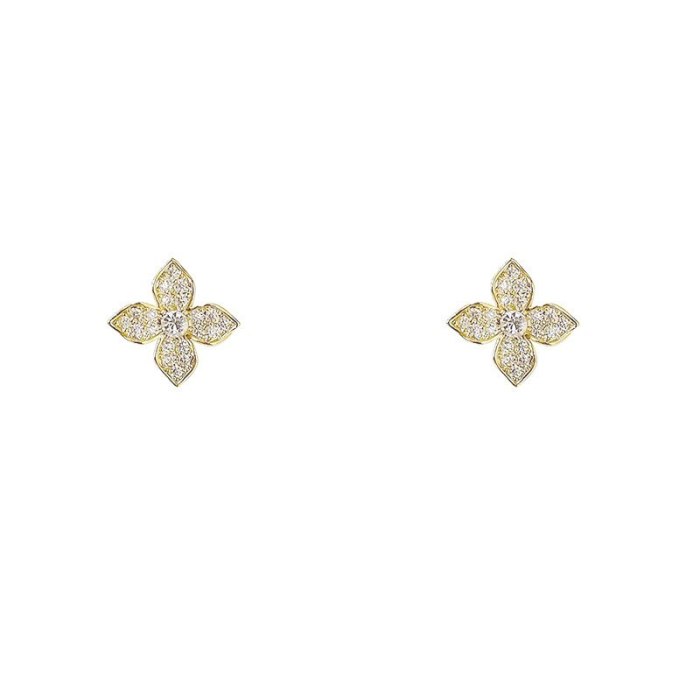 925 Silver Needle Full Diamond Hollow Flower Earrings Super Fairy Petals Fresh All-Matching Earrings Earrings