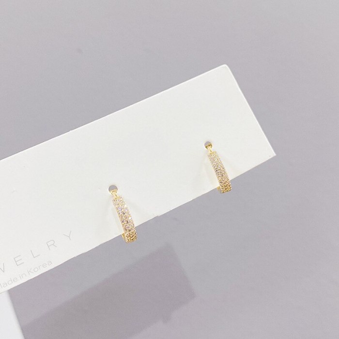 Korean Style Full Diamond Earrings Electroplated Real Gold Simple Refined Rhinestone Ear Clip Women