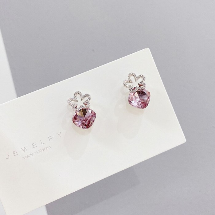 Sterling Silver Needle Zircon Stud Earrings Micro-Inlaid Full Diamond Petal Earrings Fashion Earrings Female Earrings