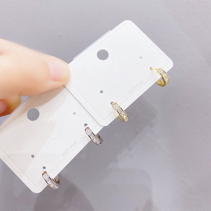 Korean Style Micro Inlaid Zircon Metal Sterling Silver Needle Rectangular Elegant Stud Earrings Women