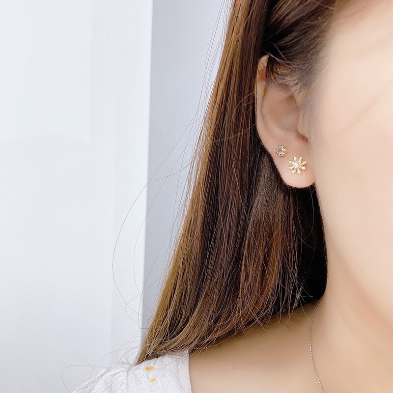 Sterling Silver Needle Super Fairy Diamond Light Luxury Flower Earings Set Small Ear Bone Stud Earrings