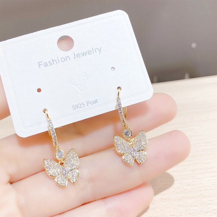 European and American Trend Wholesale Fashion Gold-Plated Zircon Earrings Butterfly Earrings Female Accessories