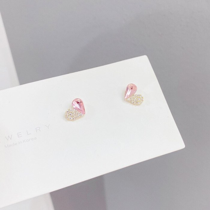 S925 Silver Needle Zircon Peach Heart Stud Earrings Korean Elegant New Simple Earrings Small Personalized Jewelry