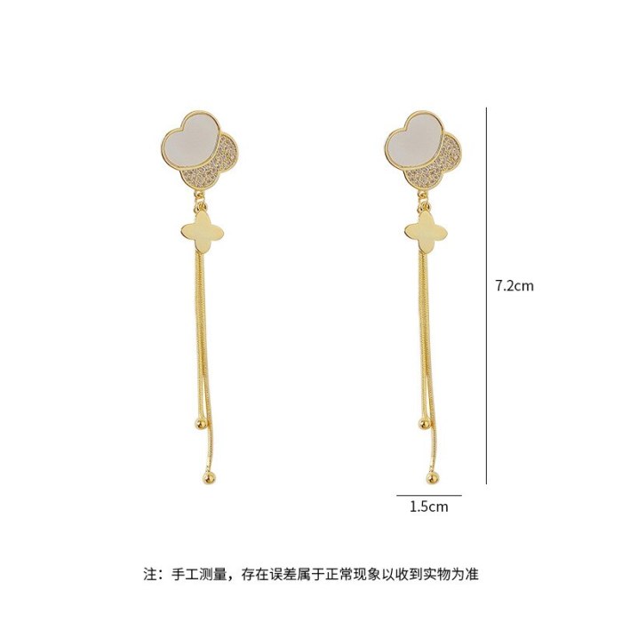 Sterling Silver Needle Korean Elegant and Personalized Eardrops Simple Gold Shell Tassel Earrings Ear Studs