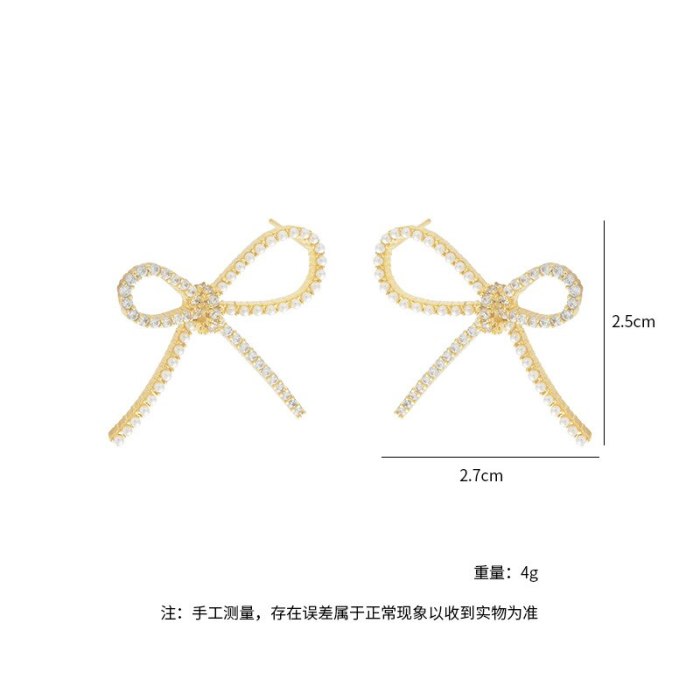 Korean Style Elegant Bow Stud Earrings Retro Personality Exaggerated Earrings 925 Silver All-Match Earrings Jewelry