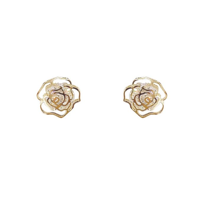 Sterling Silver Needle Flower Stud Earrings Simple Hollow Rose Flower Compact Temperamental Ear Rings Female Stud Earrings