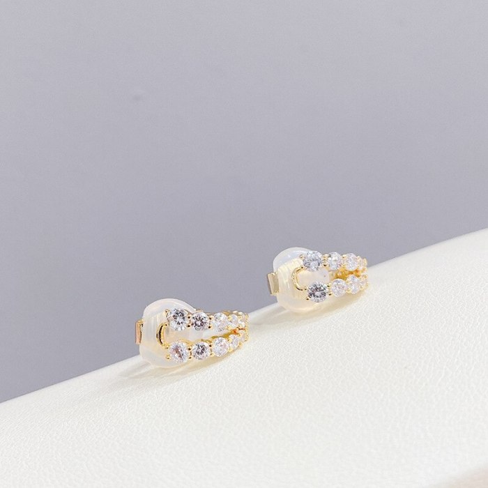 Korean Sweet Lady Flower Earring Curved Ear Clip Zircon Ear Studs Temperament Fine Zircon-Embedded Earrings Earrings