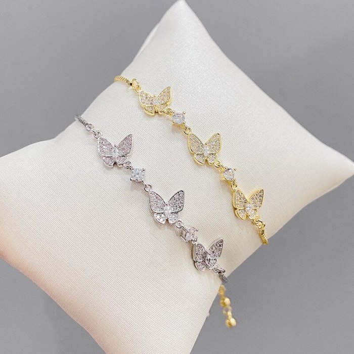 Zircon Butterfly Bracelet Female Online Influencer Korean Style Simple Ins Personality Pull Adjustable Bracelet