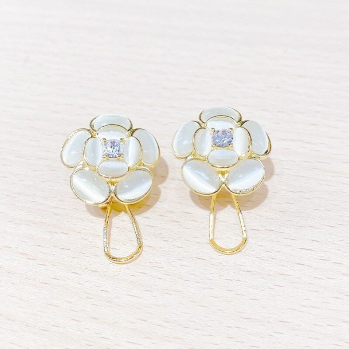 New Trendy Korean Temperament Earrings Sterling Silver Needle Petal Ear Accessory Opal Flower Earrings