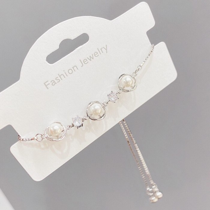 New Pearl Pull Bracelet Women's Korean-Style Stylish Adjustable Bracelet Gold Plated Hand Jewelry