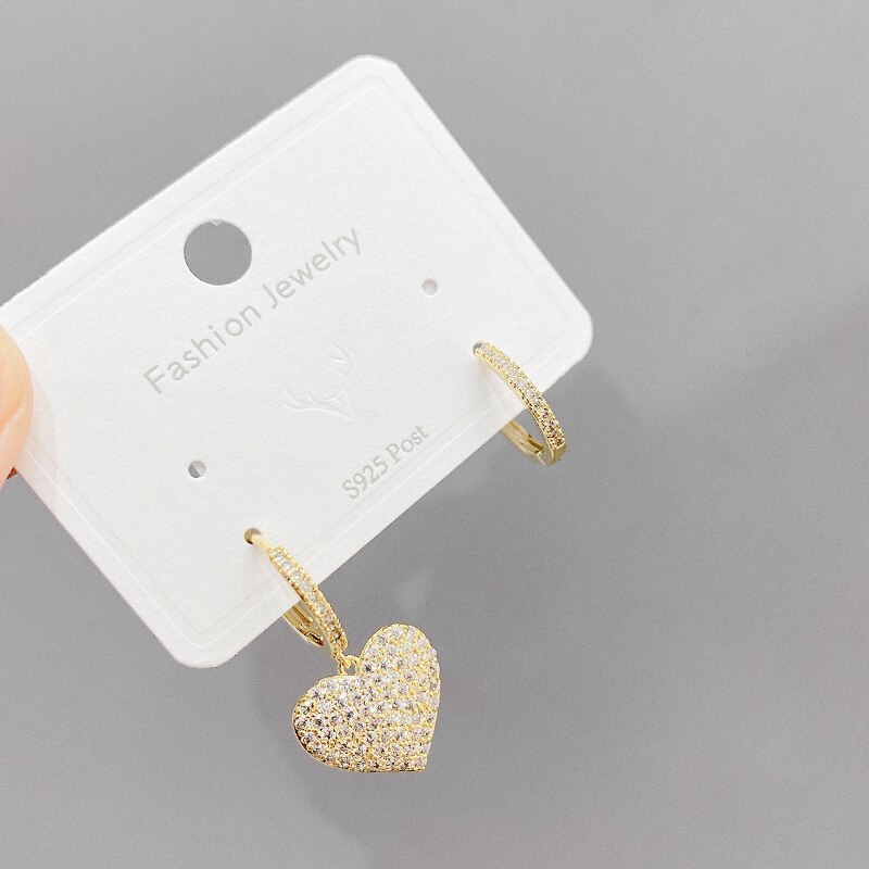 Zircon Peach Heart Three-Dimensional Earrings Sweet Lovely Fancy Mori Graceful Earrings Fashion Personalized Ear Clips Women