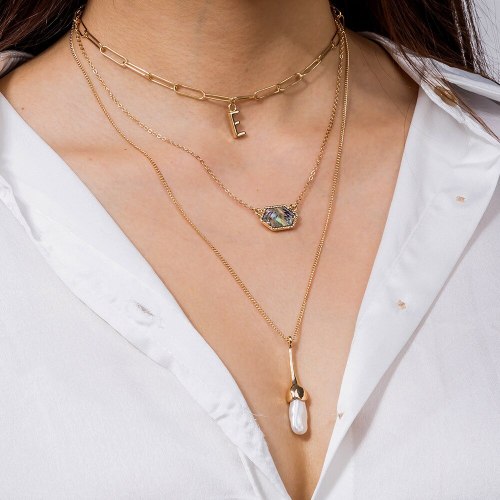 European Fashion Necklace Jewelry Rhombus Accessories Personalized Versatile Multi-Layer Water Drop Pearl Necklace for Women