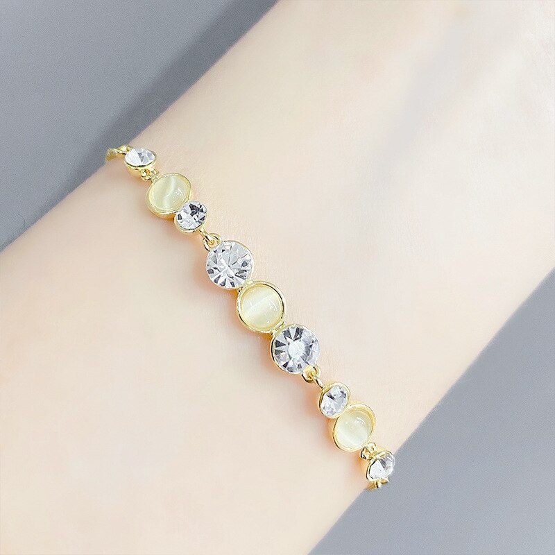 Korean Style Fashion Micro Inlaid Zircon Bracelet Women's Adjustable Pull Bracelet Personality Fashion Exquisite Opal Bracelet