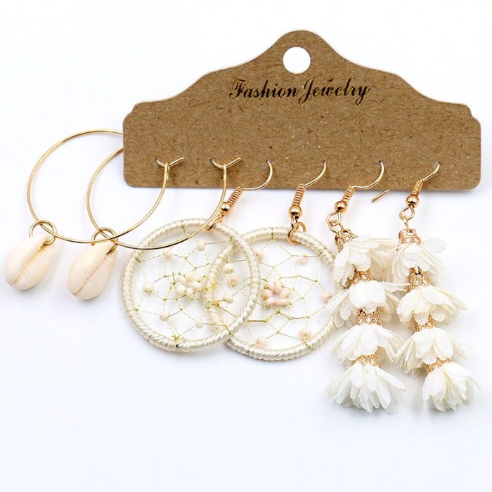 Earrings Set Korean Creative Personality Gold Shell Dreamcatcher Flower Earring Accessories