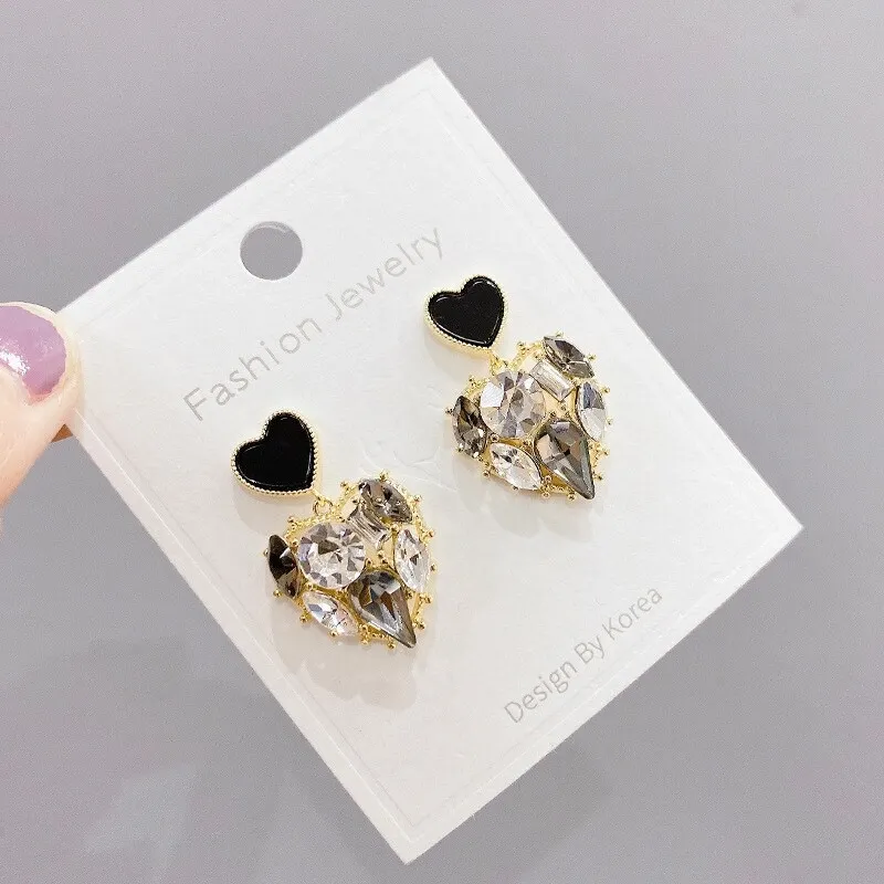 Sterling Silver Needle Vintage Zircon Shiny Diamond Ear Studs Sweet Temperament Simple Light Luxury Creative Earrings
