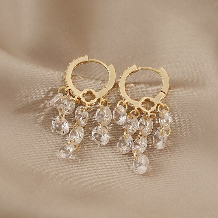 Zircon Tassel Stud Earrings New Fashion and Personalized Earrings Simple and Compact Geometric Ear Clip Women