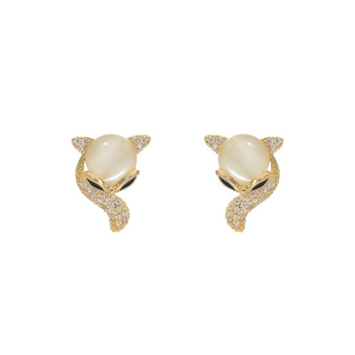 925 Silver Needle Opal Fox Earrings Internet Influencer Long Elegant New Fashion Earrings Female Stud Earrings