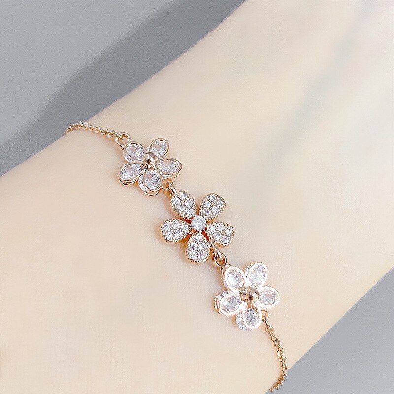 Gold Electroplated Zircon Petal High-Grade Bracelet Female Online Influencer Bracelet Korean Style Personalized Ornament