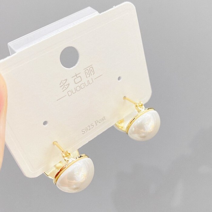 INS Pearl Earring Ear Clip Eardrops Women's European and American Fashion Vintage Copper Plating Real Gold Ornament