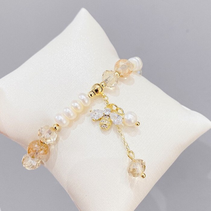 Freshwater Pearl Micro Inlaid Zircon Little Bee Bracelet Korean Simple Bracelet Ins Fashion Simple Bracelet Hand Jewelry