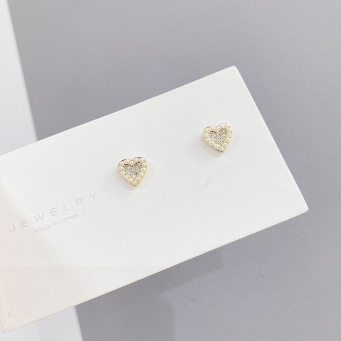 Micro Inlaid Zircon Peach Heart Three-Piece Earrings Sterling Silver Needle One Card Three Pairs Combination Earrings