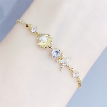 Real Gold Electroplated Zircon Bracelet Korean Fashion All-Match Shell Pearl Bracelet Adjustable Hand Jewelry Wholesale