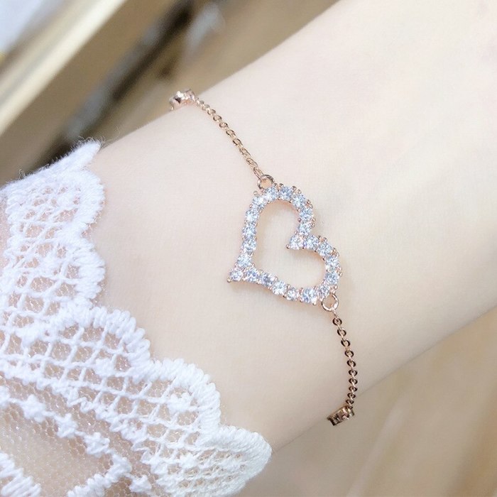 Rhinestone Zircon Jewelry Peach Heart Japanese and Korean New Internet-Famous Gift Heart Bracelet Wholesale