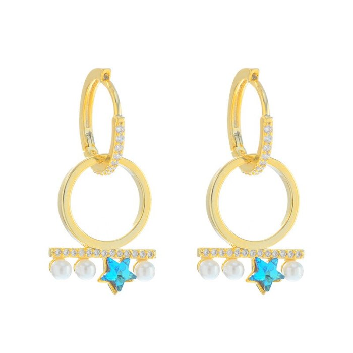 Pearl Five-Pointed Star Ear Clip Women's Gold Plated European and American Trendy Earrings round Earrings Earrings