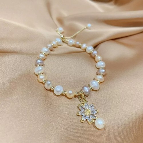 Baroque Freshwater Pearl Zircon Bracelet Bracelet Ins Niche Design Korean Internet Celebrity Handmade Beaded Bracelet