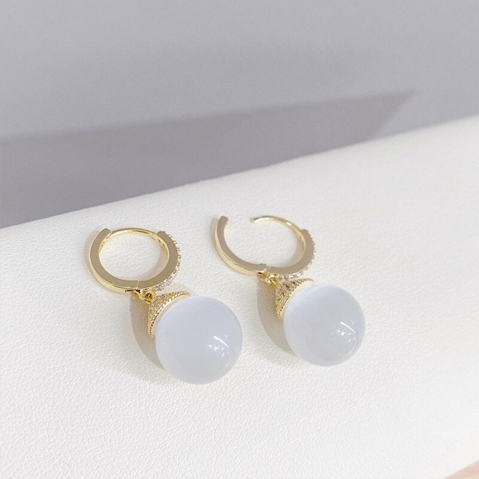 New Trendy High-Grade Elegant Geometric Opal Pendant Ear Clip Simple Wild Earrings Women