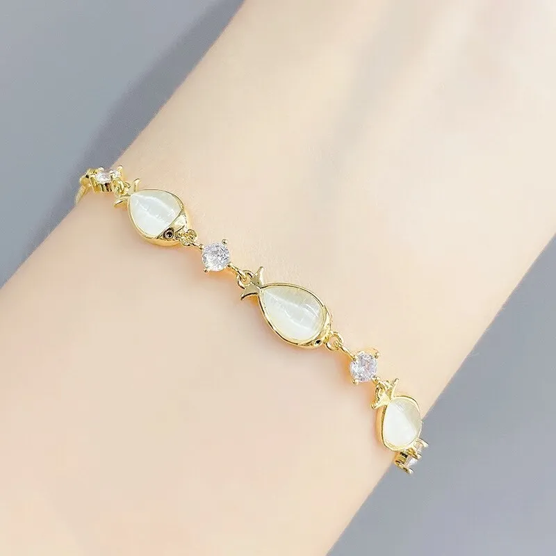 Electroplated Real Gold Opal Pull Bracelet Female Personality Fashion Goldfish Adjustable Bracelet Korean Style Bracelet