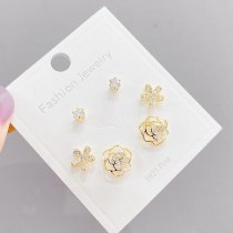 Sterling Silver Needle Micro Inlaid Zircon Petal Three-Piece Earrings Personality One Card Three Pairs Combination Earrings