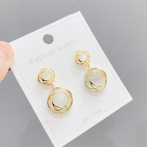 Korean Cat's Eye Earrings Simple Fashion All-Match Sterling Silver Needle Short Earrings Earrings for Women