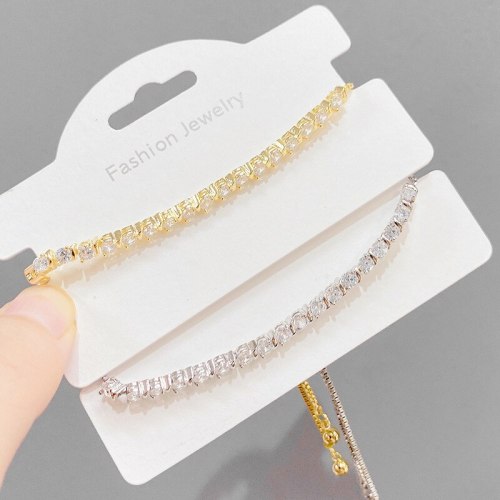 Korean Style Fashion Copper Micro Inlay Single Row Zircon Bracelet Women's Adjustable Size Pull Bracelet