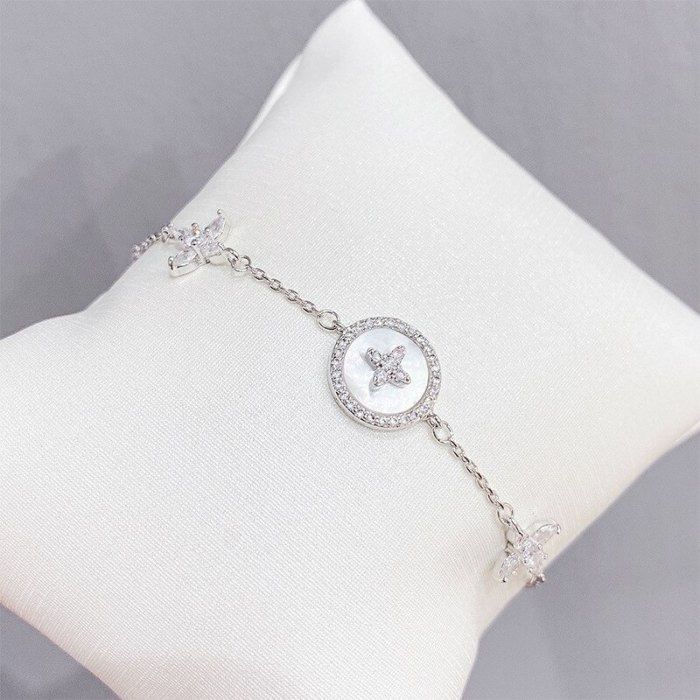 Bracelet Women's Micro Inlaid Zircon Cross White Shell Bracelet Hot Selling Bracelet Korean Style Design Bracelet Bracelet