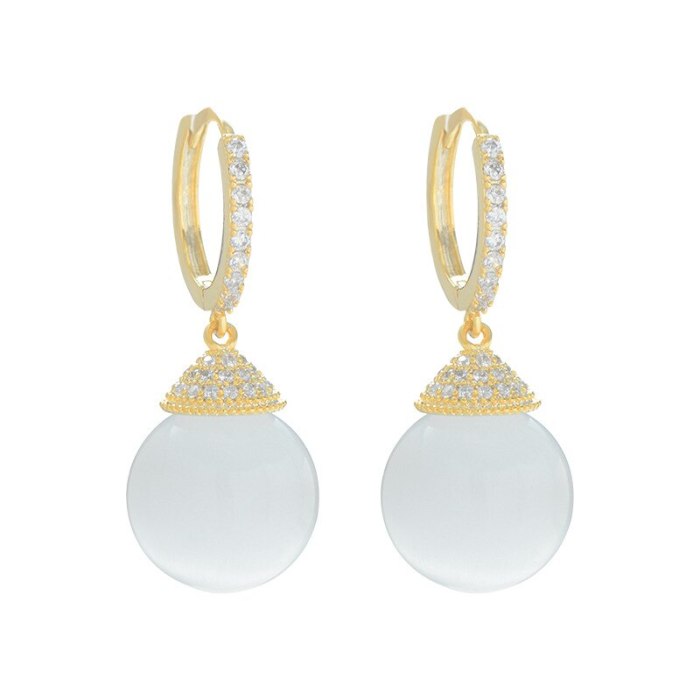 New Trendy High-Grade Elegant Geometric Opal Pendant Ear Clip Simple Wild Earrings Women
